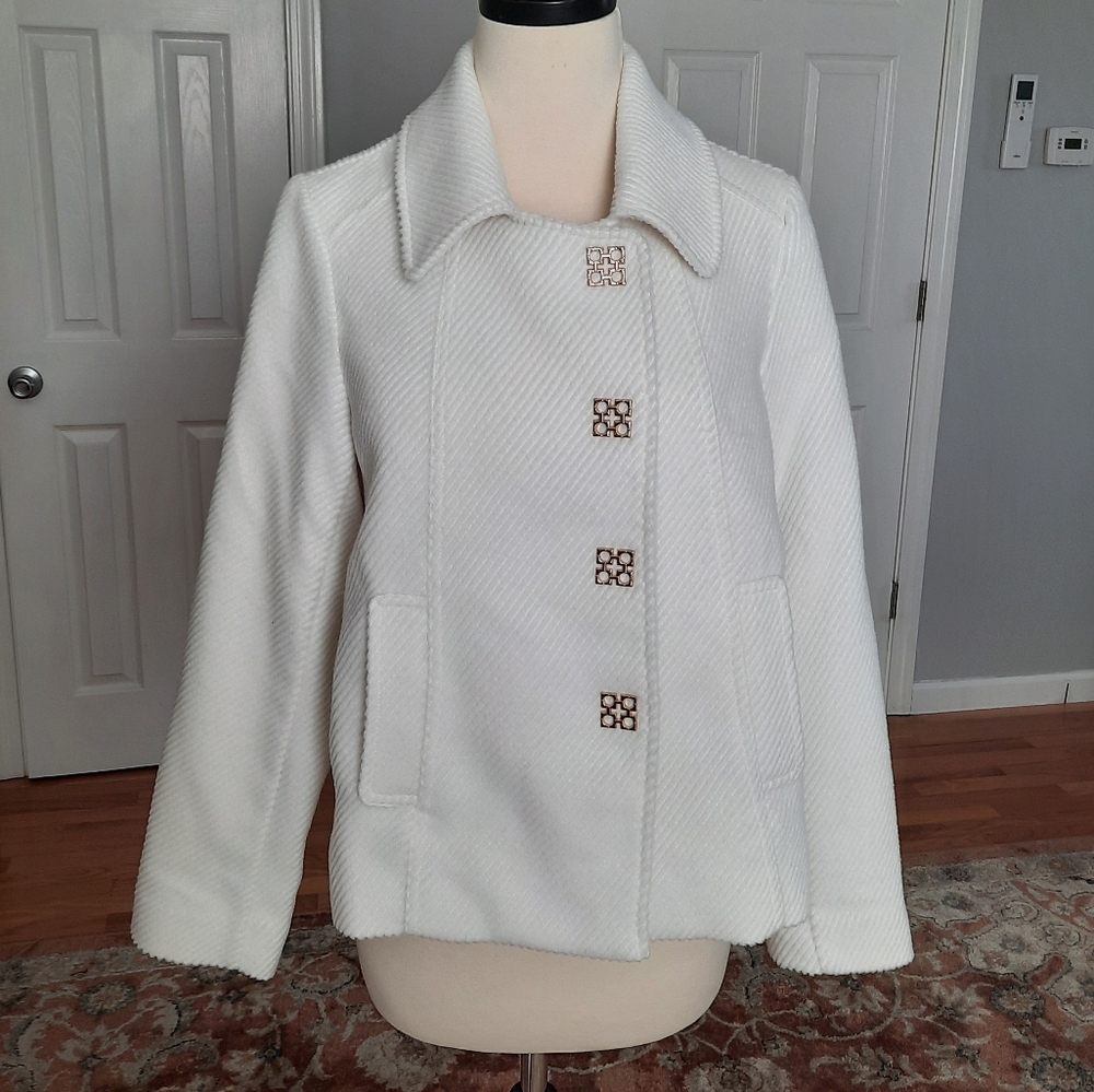 Chico's white short jacket gold buttons
